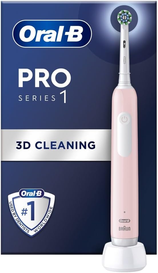 Oral-B Pro 1 Electric Toothbrush For Adults, With 3D Cleaning, 1 Toothbrush Head, Gum Pressure Control, 2 Pin UK Plug, Pink, Travel Electric Toothbrush, Rechargeable Toothbrush For Adults