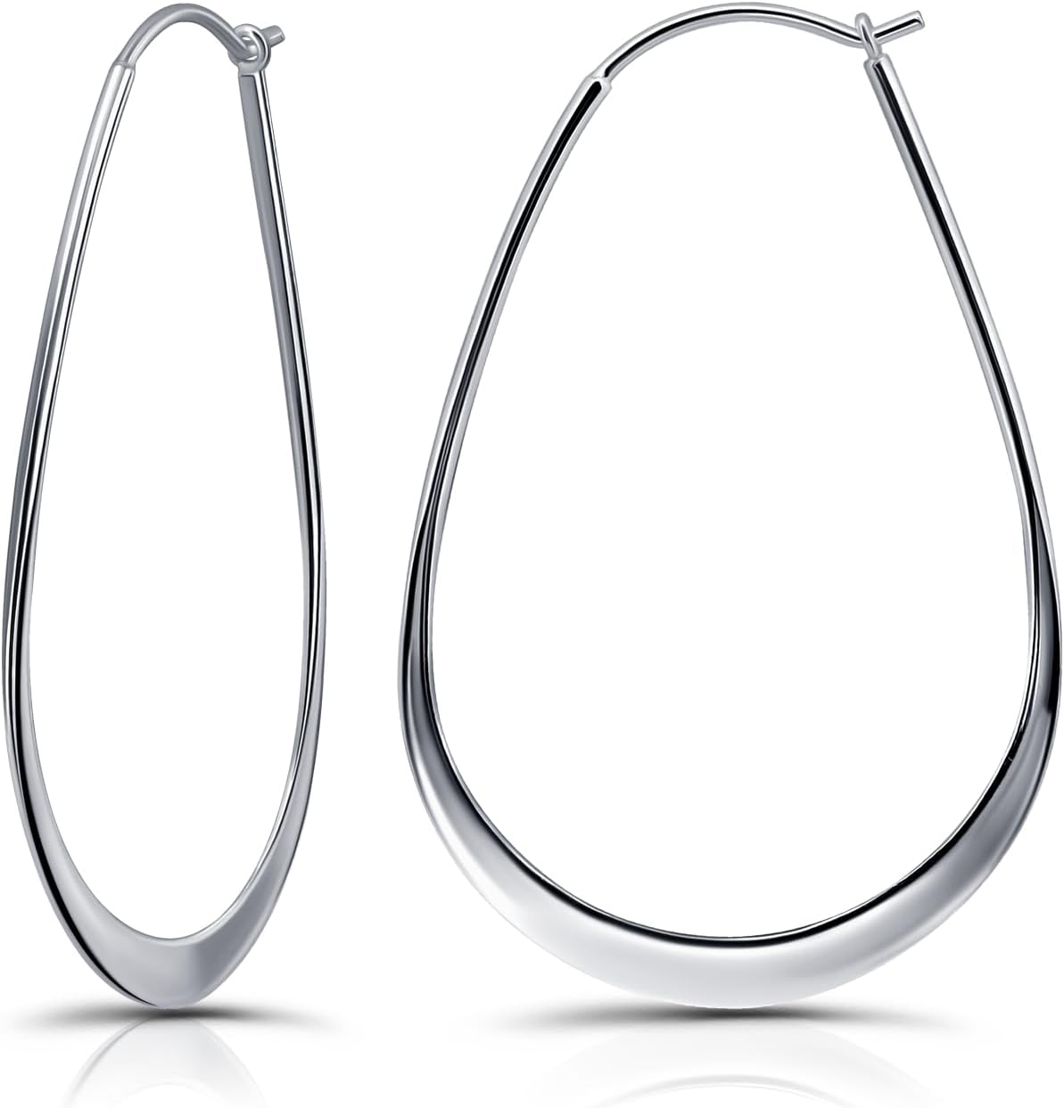 Hoops & Loops 925 Sterling Silver Oval Flat Thin Large 44mm (1.73 in) High Polished Lightweight Click-Top Hoop Earrings for Women, Yellow Gold, Rose Gold, Black
