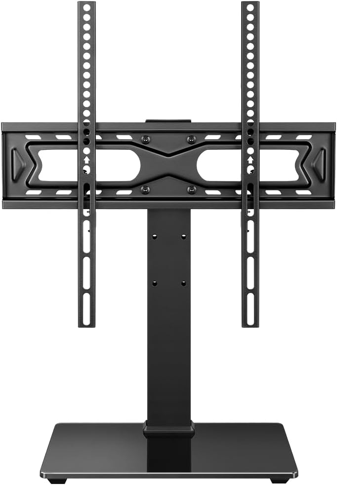 Universal TV Stand for 27-65 inch LED LCD TV Swivel Table Top TV Stand with 30 Degree Height Adjustable TV Stand with Mount TV Base with Tempered Glass Base Max VESA 400x400mm