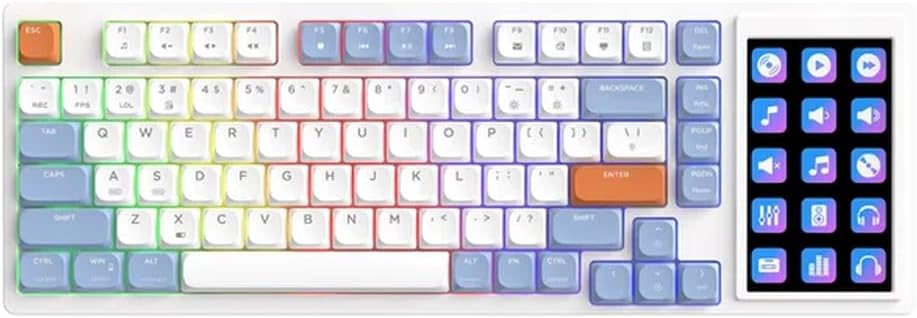 EGRMZ AKP815 75 Percent Gasket Mount Low Profile Mechanical Keyboard With Programmable Touch Screen Works With Windows And Computers(Blue White Orange)