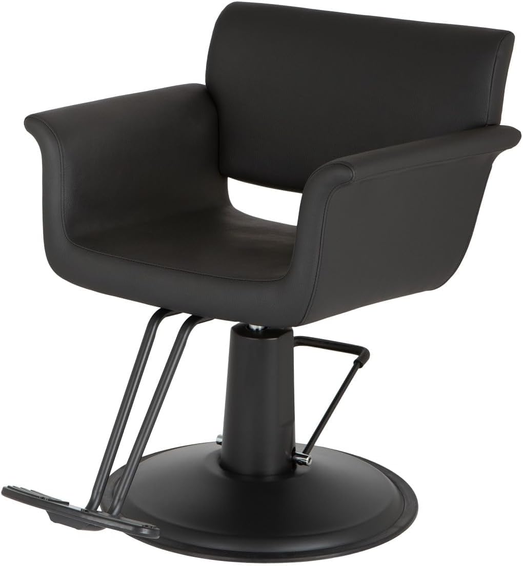 Buy-Rite Capri Styling Chair for Professional Salons & Barbershops - Luxurious Black Vinyl, Black Stitching, Elegant Curved Arms, Crevasse-Free Cushions - YLG-298-1