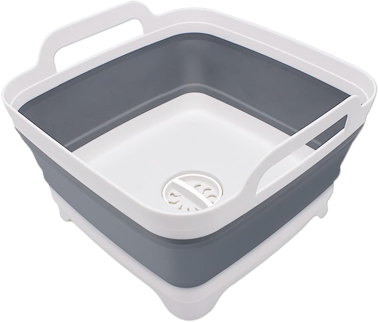 2.4 Gal(9L) Collapsible Dish Basin with Drain Plug, Space Saving Outdoor Multiuse Foldable Sink Tub, Dishpan, Kitchen Storage Tray for Camping, Vegetable Washing, RV (Gray)