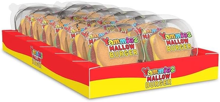 Bobzo 12 Pack yammy Mallow Burger Marshmallow Snack - Strawberry Flavor, 50g Each, Individually Wrapped, Halal Gelatin - Ideal for Kids & Parties