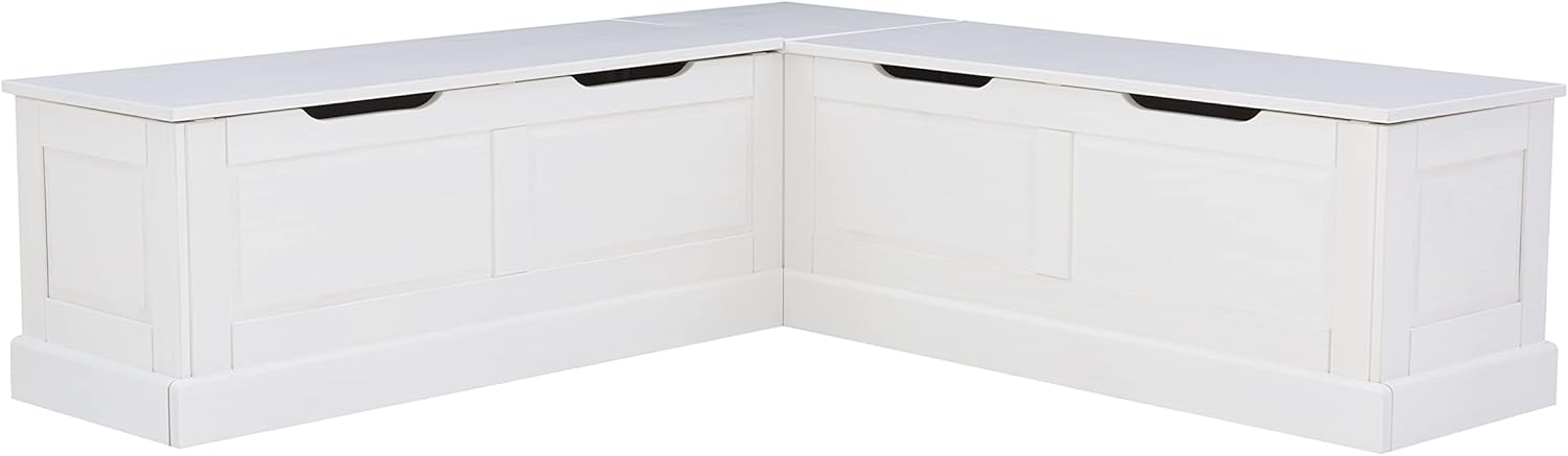 Linon Harris White Solid Pine Backless Nook with Interior Storage