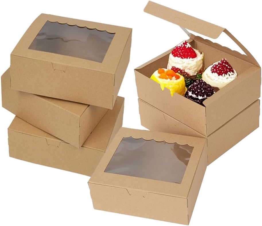 Cookie Boxes, 30 PCS Brown Cupcake Boxes, Mini Cake Boxes Bakery Pastry Boxes with Window for Cake Pastries Pie Board Cardboard Gift Packaging Boxes Bakery Coffee Shop