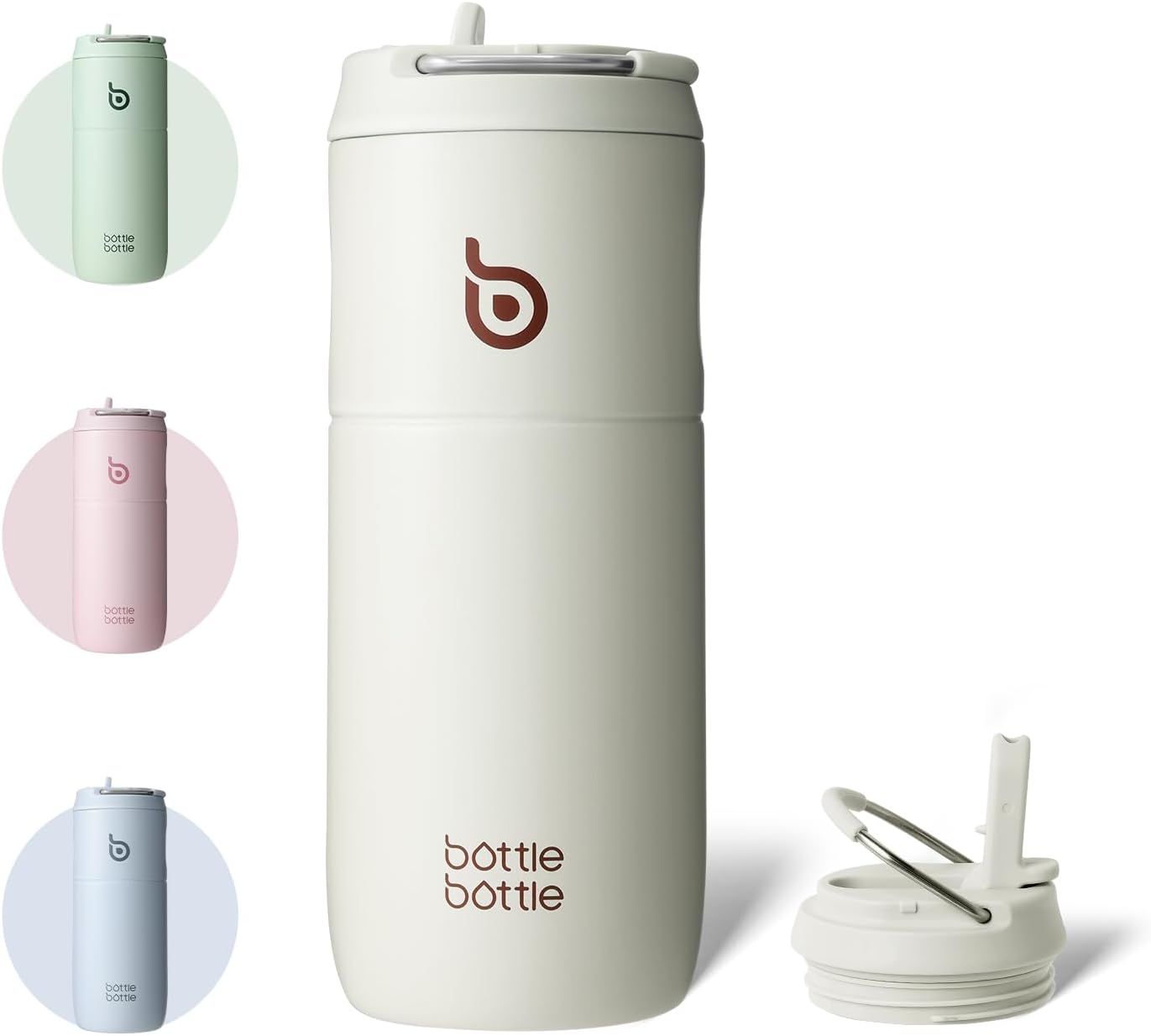 Bottle Bottle Insulated Water Bottle 500ML with Straw and Lid Stainless Steel Sports Drink Flasks with Handle (Baby Gray)