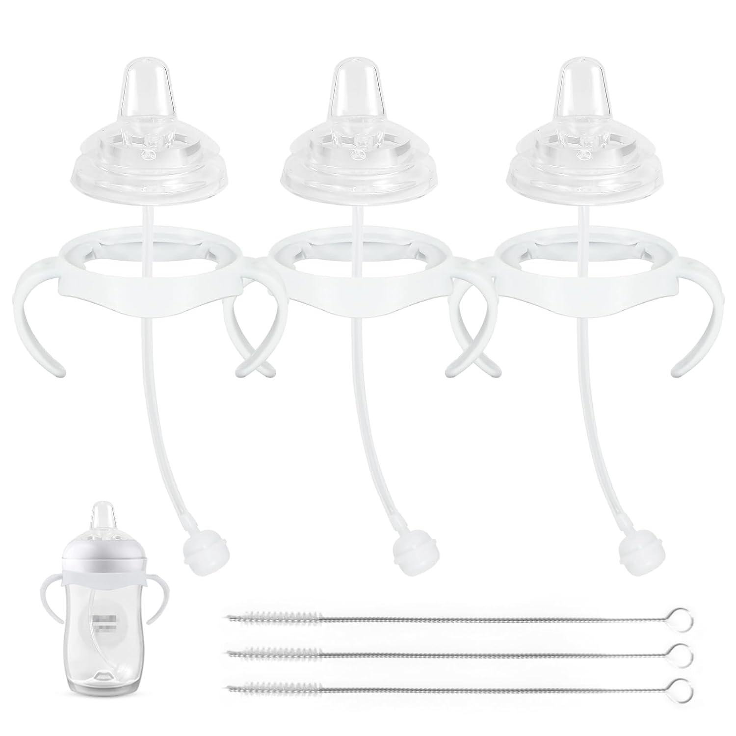 Sippy Cup Soft Conversion Kit for Philips Avent Natural Baby Bottle, Toddler Transition Kit with Silicone Sippy Spout Nipple, Weighted Straw, Bottle Handle, Cleaning Brush, 3-Pack