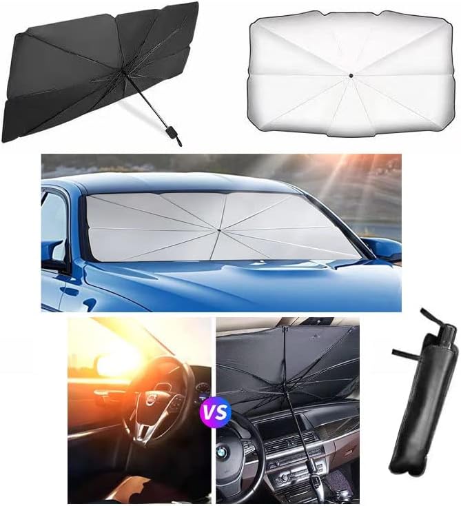 Car Windshield Sunshade Umbrella - Foldable Windscreen Sun Shade Blocks UV Ray, 140cm x 78cm Large