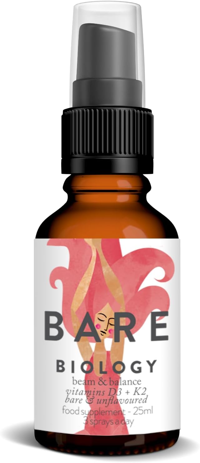 Bare Biology Vitamin D3 4000IU + K2 100ug Daily Oral Vitamin D Spray - Beam & Balance Bare & Unflavoured (60 Day Supply - 25ml) Vegan Made in UK Vitamin d3 & k2. Supports Immune Health, Bones & Teeth