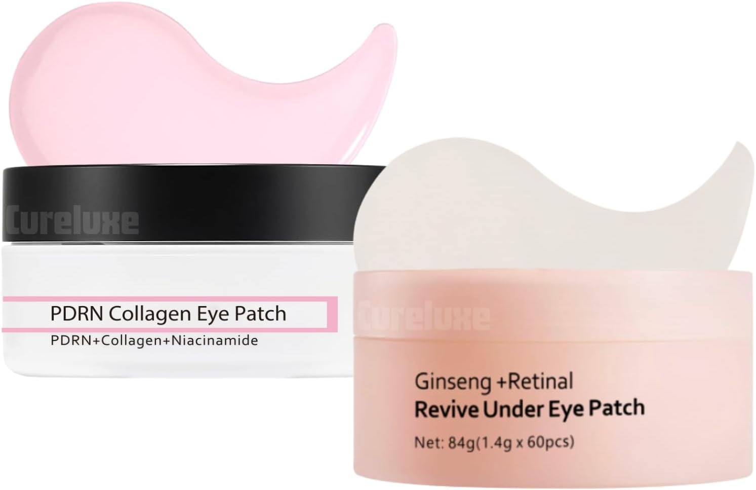 2pcs Ginseng + Retinal Under Eye Patches for Puffy Eyes & Pink Peptide PDRN & Collagen Eye Patches - Revive Under Eye Masks Skincare - Under Eye Gel Patches for Dark Circles, Wrinkles, Fine Lines