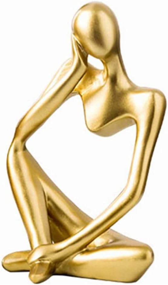 Asng Resin Thinker Style Abstract Sculpture Statue Collectible Figurines Home Office Bookshelf Desktop Decor (Gold,Left, Small)