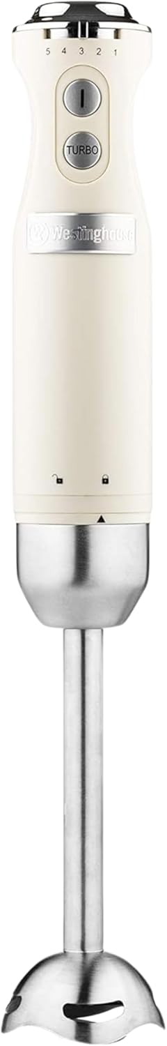 Westinghouse Retro Hand Blender - 600W Handheld Stick Blender for Kitchen - Stainless Steel Electric Soup Blender - Food Mixer with Various Speeds and Turbo Setting - White