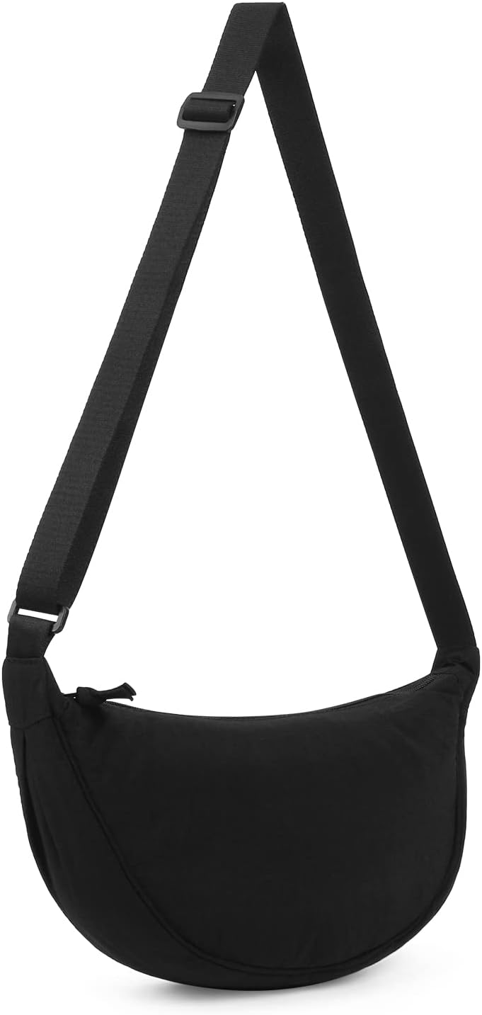 DKIIL NOIYB Crescent Bag for Women Men, Nylon Crescent Bags Hobos Crossbody Bag Portable Crescent Purse with Adjustable Strap Solid Color Chest Bag Shoulder Bag Fanny Packs A01-black, 31cm