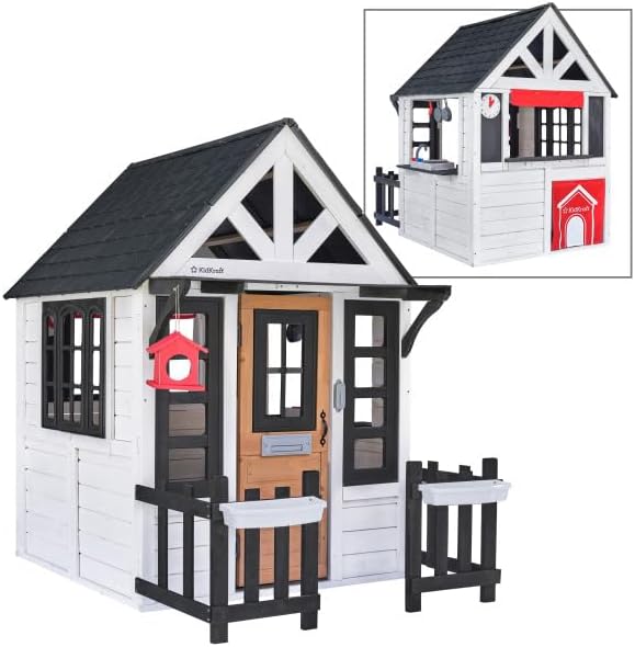 KidKraft Riverscape Wooden Playhouse with Working Doorbell, Fence, Kitchen and Pet Door