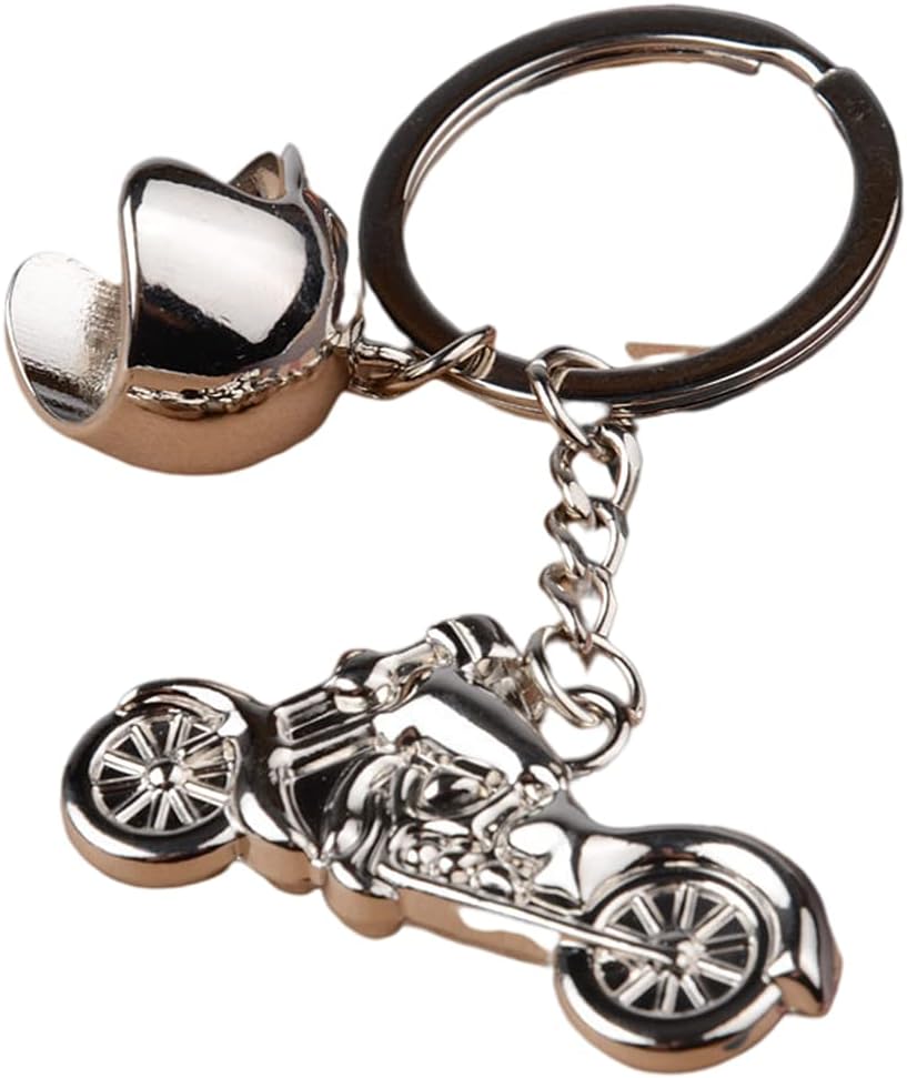 Wasserquelle 3D Metal Motor Bike Keyring Model Motorcycle Helmet Keychain Mini Motorcycle Motorbike Helmet Cool Silver Metal Charm Car Key Ring Keychain Gift (Motorbike)