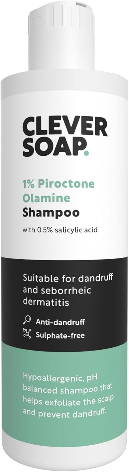 Clever Soap 1% Piroctone Olamine Anti-Dandruff Shampoo With Salicylic Acid - Suitable For Seborrheic Dermatitis, Psoriasis, Folliculitis & Itchy, Flaky, Sensitive Scalp & Hair - For Men & Women