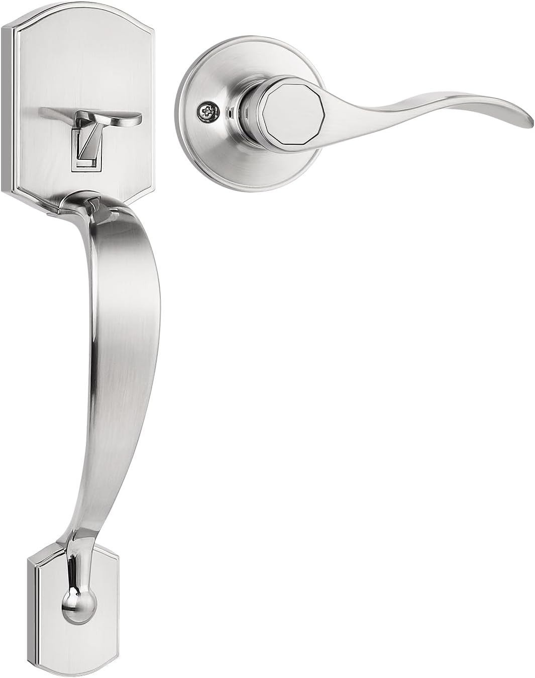 Camelot Trim Lower Half Handleset, Upgated Entry Door Handle with Accent Wave Door Lever for Electronic Keypad with Drop Interior Left Handed Lever, Brushed Nickel Finish