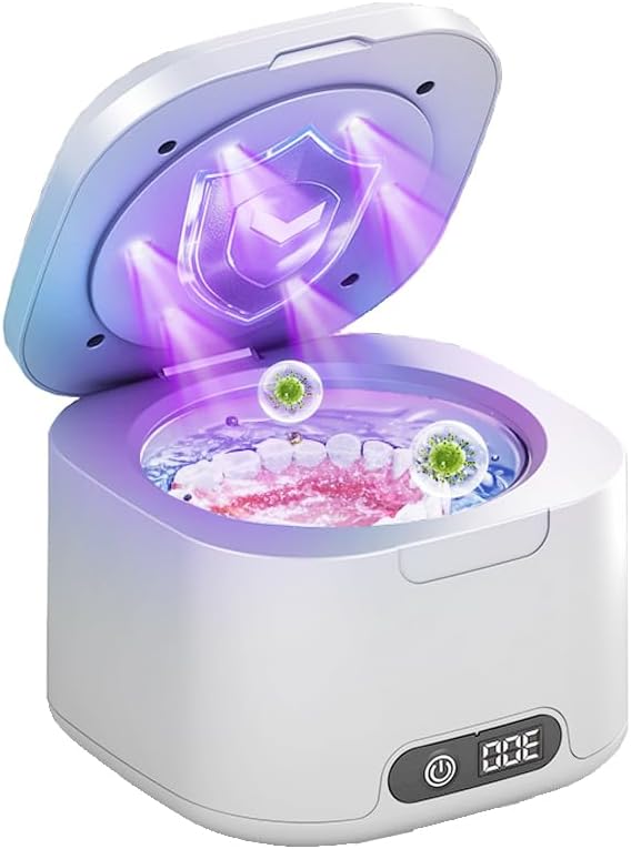 Ultrasonic Retainer Cleaner Machine, 49kHz Ultrasonic Dentures Cleaner for Retainer, Mouth Guard, Aligner, Toothbrush Head, 340ML Ultrasonic Cleaning Machine for All Dental Appliances