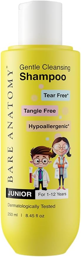Bare Anatomy Junior Gentle Cleansing Shampoo For Kids from 5-12 Years | Tear-Free & Hypoallergenic pH 5.5 | Coconut Milk Protein, Almond Oil, Vitamin E & Strawberry 250 ml