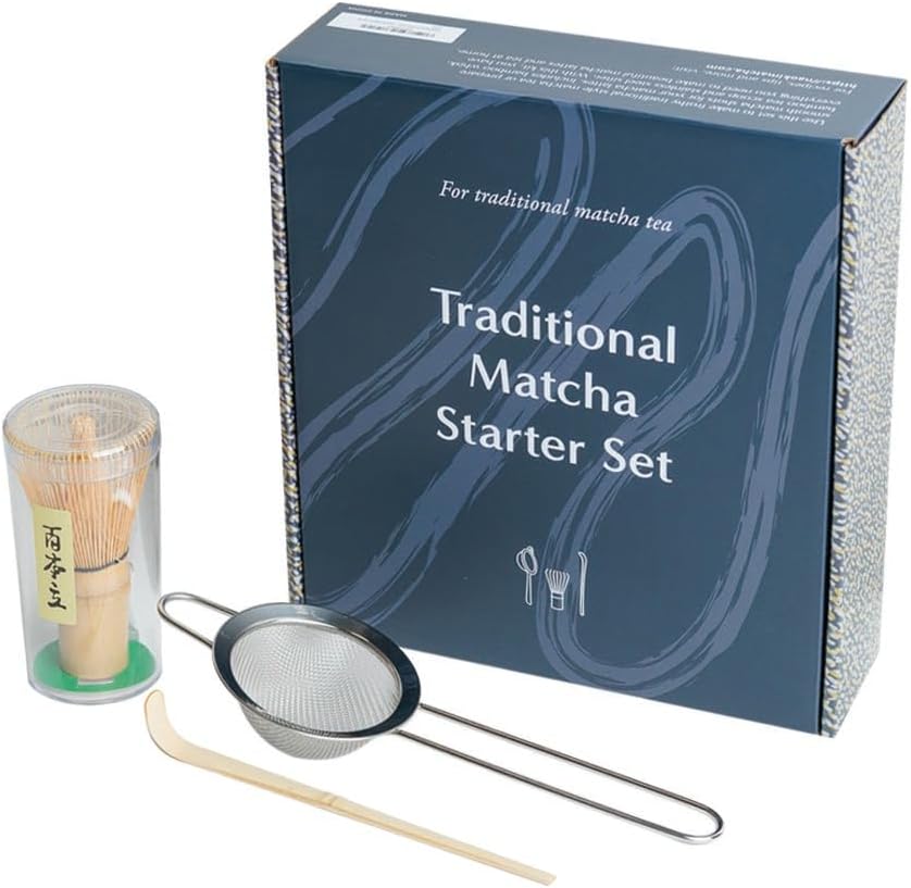 Naoki Matcha Traditional Matcha Starter Set - Bamboo Matcha Whisk (Chasen), Scoop (Chashaku), Stainless Steel Sifter - Japanese Matcha Tea Set