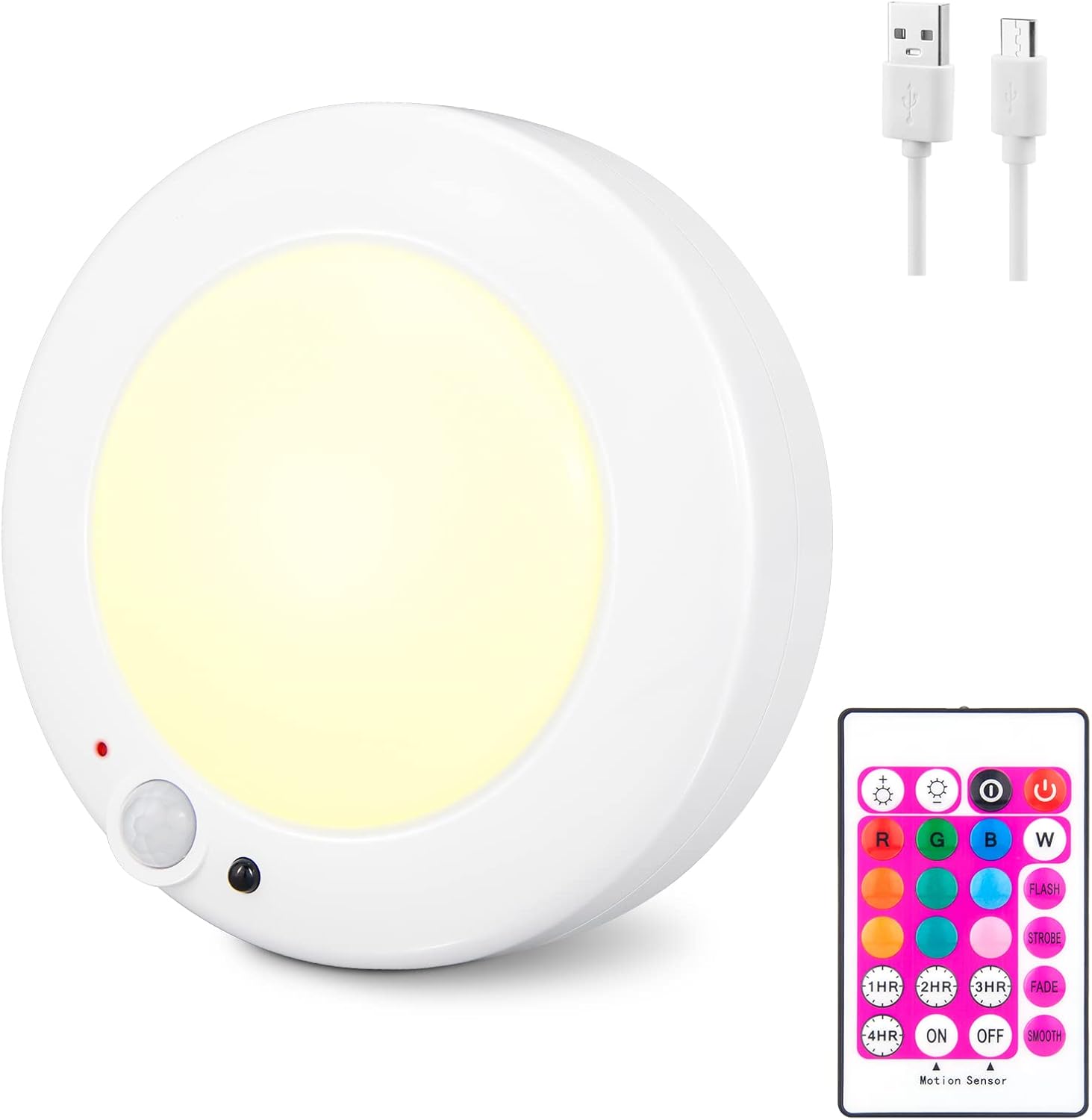 HONGUT Battery Powered Ceiling Light, Rechargeable LED Motion Sensor Light with Remote, Shower Light, 10 Color Changing Hallway Light Stick Overhead Light for Ceiling Stair Shed,White