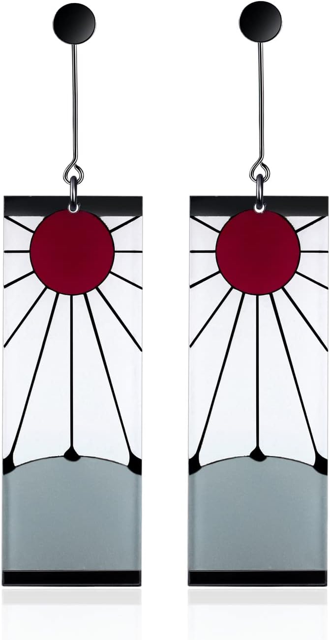 925 Sterling Silver Tanjiro Earrings,Anime Cosplay Tanjiro Black Earrings Ear clip For Men Women Earrings
