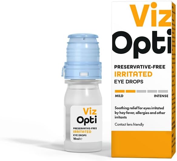 VizOpti Irritated Eye Drops Preservative-Free – Instant Relief for Allergies, Dryness & Irritation | Soothing & Cooling with Natural Plant Extracts | Contact Lens Friendly & Compact Bottle – 10ml