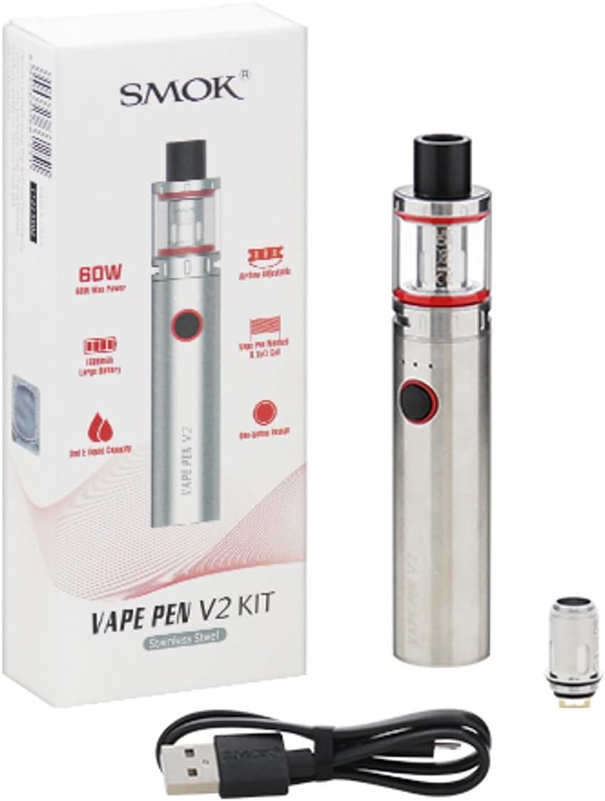 SMOK VapePen V2 Vaping Kit, Stylish All-in-One Device with 1600mAh Battery, 2ml Capacity, Leak-Resistant Design, SMOK Vaping, Starter Kit, E Cigarettes, E Cig, No Nicotine (Silver)