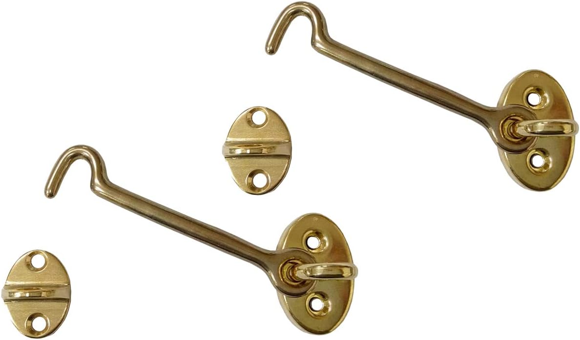 QCAA Heavier Duty Brass Door Hook Latch & Eye, 6", Vibrated Brass, 2 Pack, Made in Taiwan