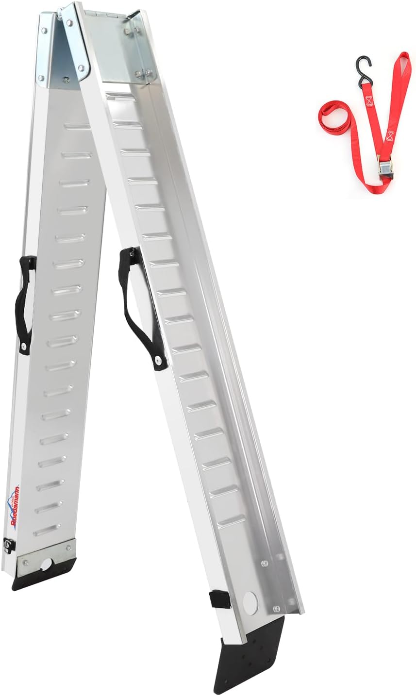 Ruedamann 7.5'L x 6.5" W Aluminum Loading Ramp, 350 lbs Capacity, Folding Lightweight Portable Motorcycle Ramp for Trucks, ATVs, UTVs, Car Tailgat, Ebiks, Pack of 1