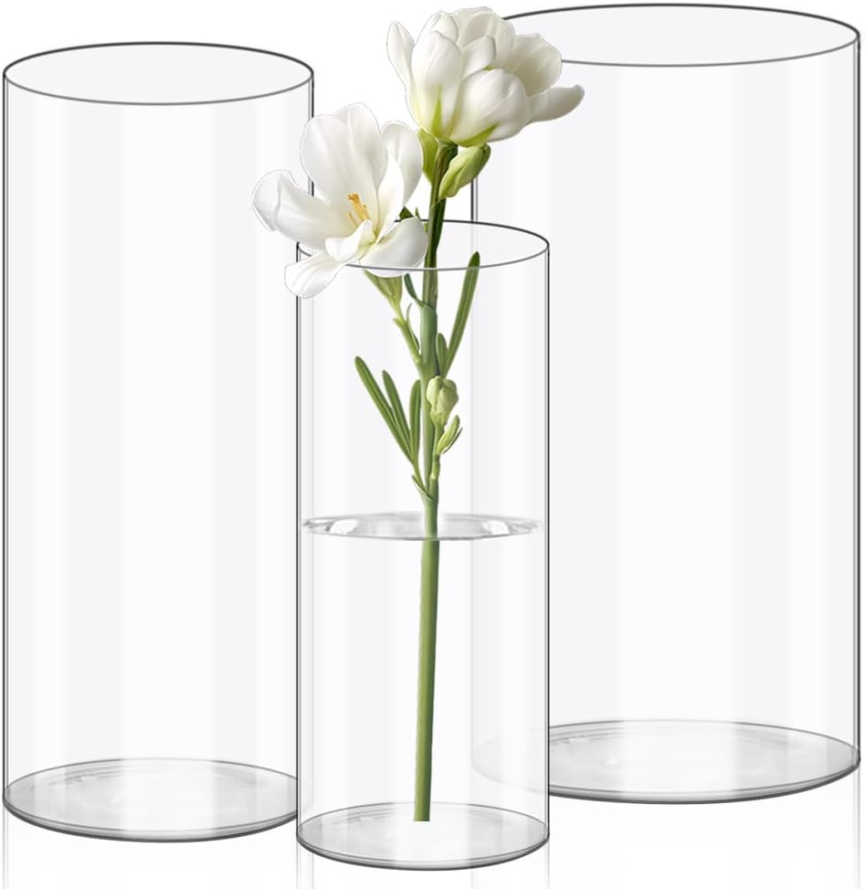 Olrla Transparent Acrylic Flower Vase, Shatter-Proof Plastic Cylinder Vase for Flower arrangement, Wedding Centerpieces, DIY (20x10 and 25x12 and 25x15cm)