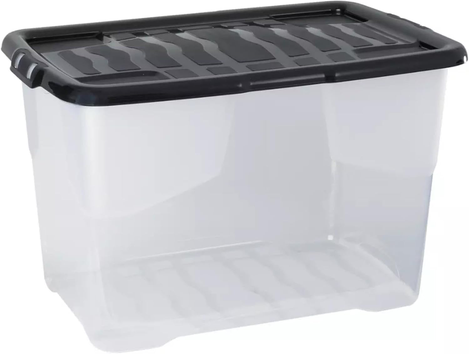 Strata 5 x 65L Curve Plastic Storage Box with Black Lid - Stackable, Clear, and Durable Container for Home and Office Organization (41cm H x 39cm W x 60cm D)