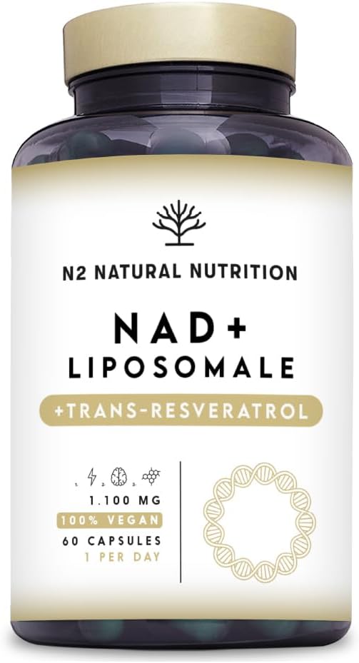 NAD Supplements 1100mg with Trans Resveratrol, Nicotinamide Riboside, Niacin and Vitamin E. Liposomale Complex for Cellular Repair and Metabolism Boost. N2 Natural Nutrition