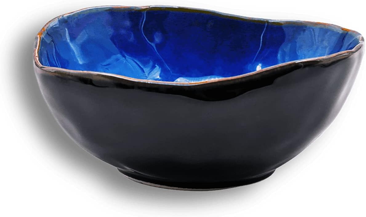 Ceramic Decorative Bowl, Blue Pottery Key Bowl, Porcelain Versatile Decor Bowl, Small Jewelry Trinket Dish with Blue Glaze for Gift Decor Entryway Bedroom (6'' Bowl)