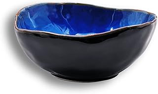 Ceramic Decorative Bowl, Blue Pottery Key Bowl, Porcelain Versatile Decor Bowl, Small Jewelry Trinket Dish with Blue Glaze for Gift Decor Entryway Bedroom (6'' Bowl)