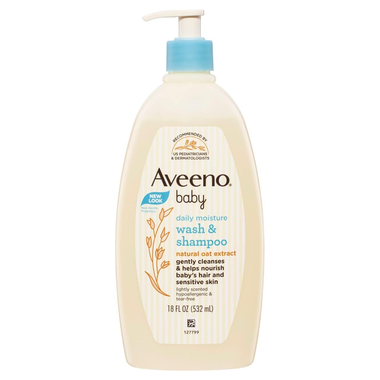 Aveeno Baby Gentle Wash & Shampoo with Natural Oat Extract, Tear-Free, 18 Fl Oz, Pack of 4