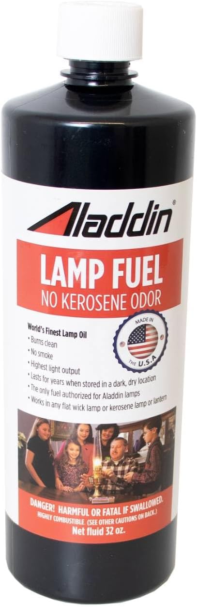 Aladdin Clear Lamp Oil Fuel - Kerosene Alternative Clean Burning Odor Free for Indoor/Outdoor Flat Wick Lanterns, Lamps and Tiki Torches, 32 Ounce