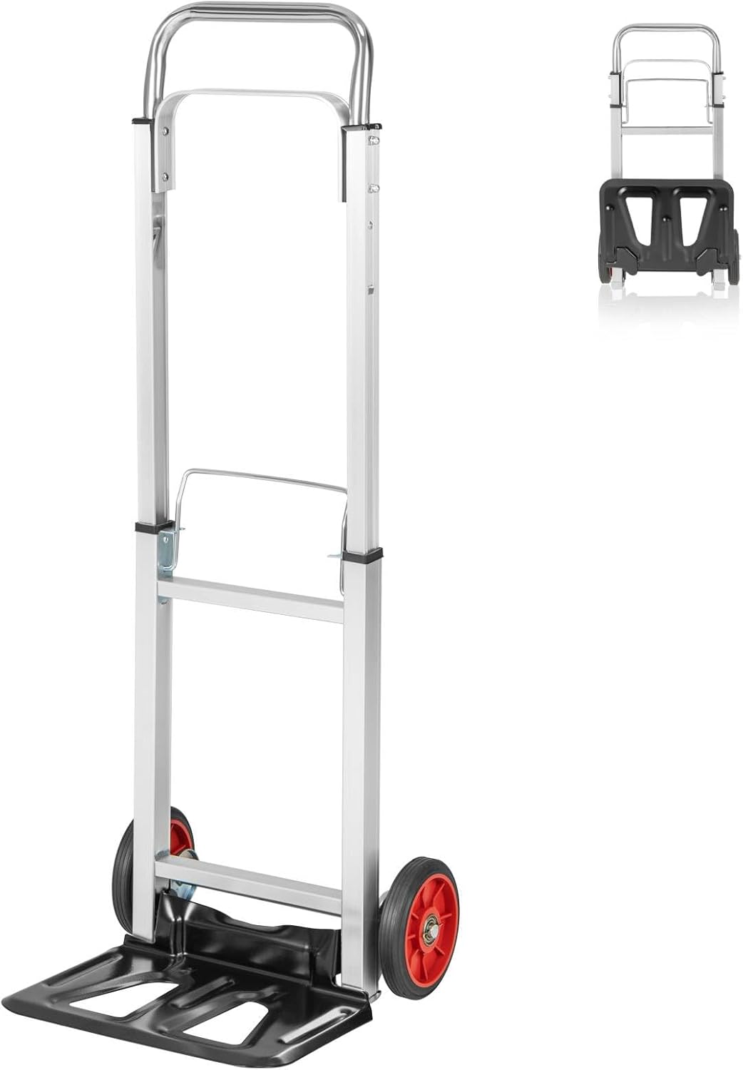 GiantexUK Folding Sack Truck, 100 kg Capacity Aluminium Frame Hand Truck with Extendable Handle and 2 Rubber Wheels, Heavy-duty Sack Barrow Cart Trolley for Luggage Office Warehouse Garage