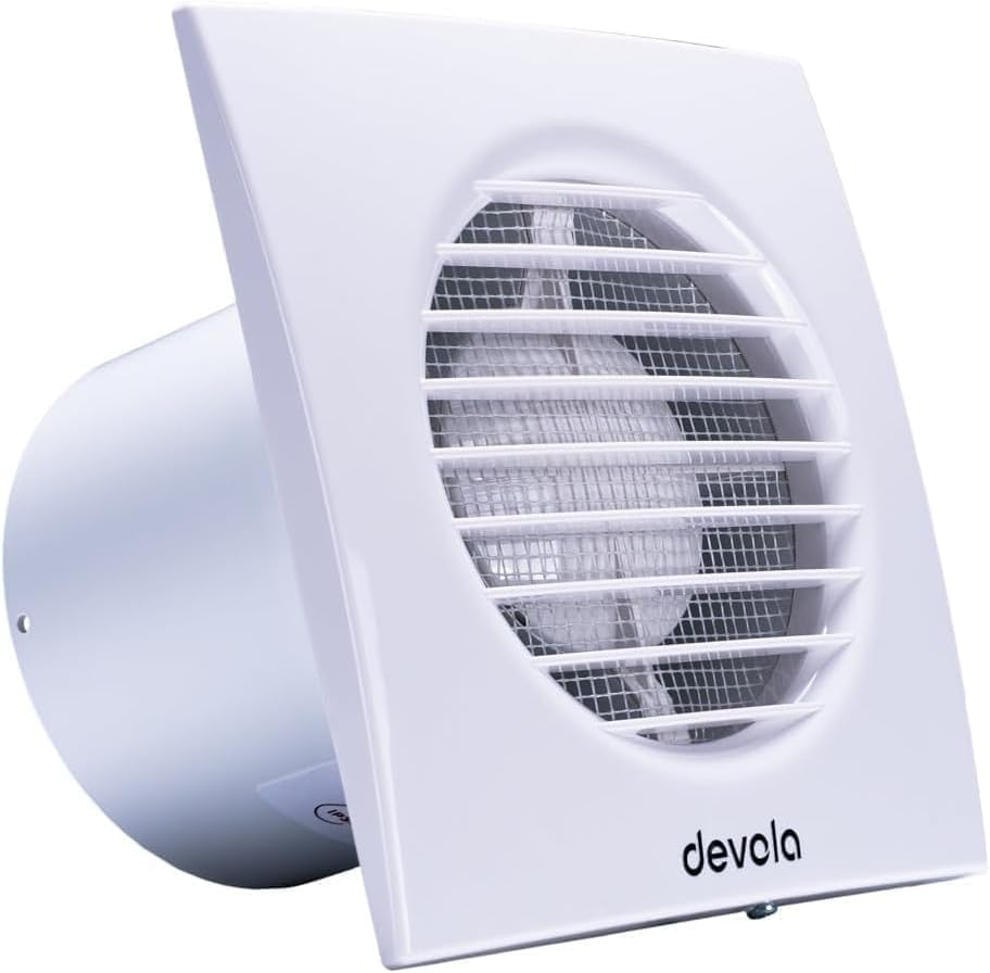 Devola 100mm Standard Axial Bathroom Extractor Fan, 4 Inch Bathroom Fan, Kitchen Fan, Made in Britain (Standard Model) - DVF100