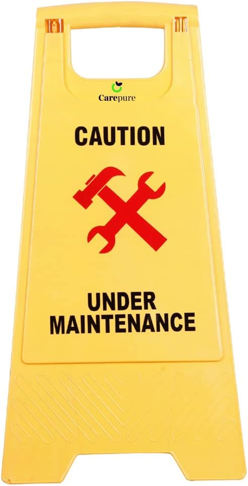 Carepure Under Maintenance Caution Sign Board | ABS-Plastic | Standing Caution Sign Board Under Maintenance - Yellow