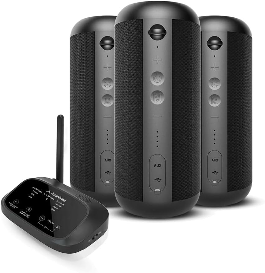 Avantree Harmony 2 - Multi-Room Wireless Speaker System with Bluetooth & Wired Inputs, Easy to Set Up, Expandable, Low-Latency Sync for Home, Church, Classroom & Small Indoor Events