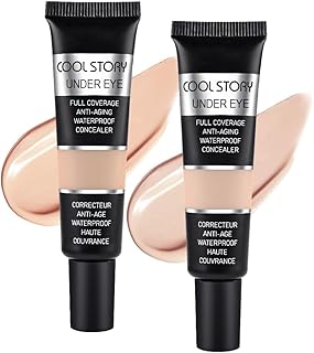 Pro Under Eye Full Coverage Liquid Concealer to Cover Dark Circles, Scars,Redness,Spots,Fine Lines,Corrector Anti-Aging Natural Finish, Moistening Smooth Cream,Waterproof 0.4 * 2 fl oz-Beige+Nude