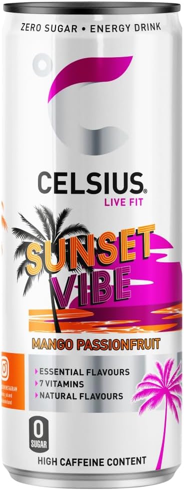 Celsius Zero Sugar Sunset Vibe Mango Passionfruit Energy Drink 355ml