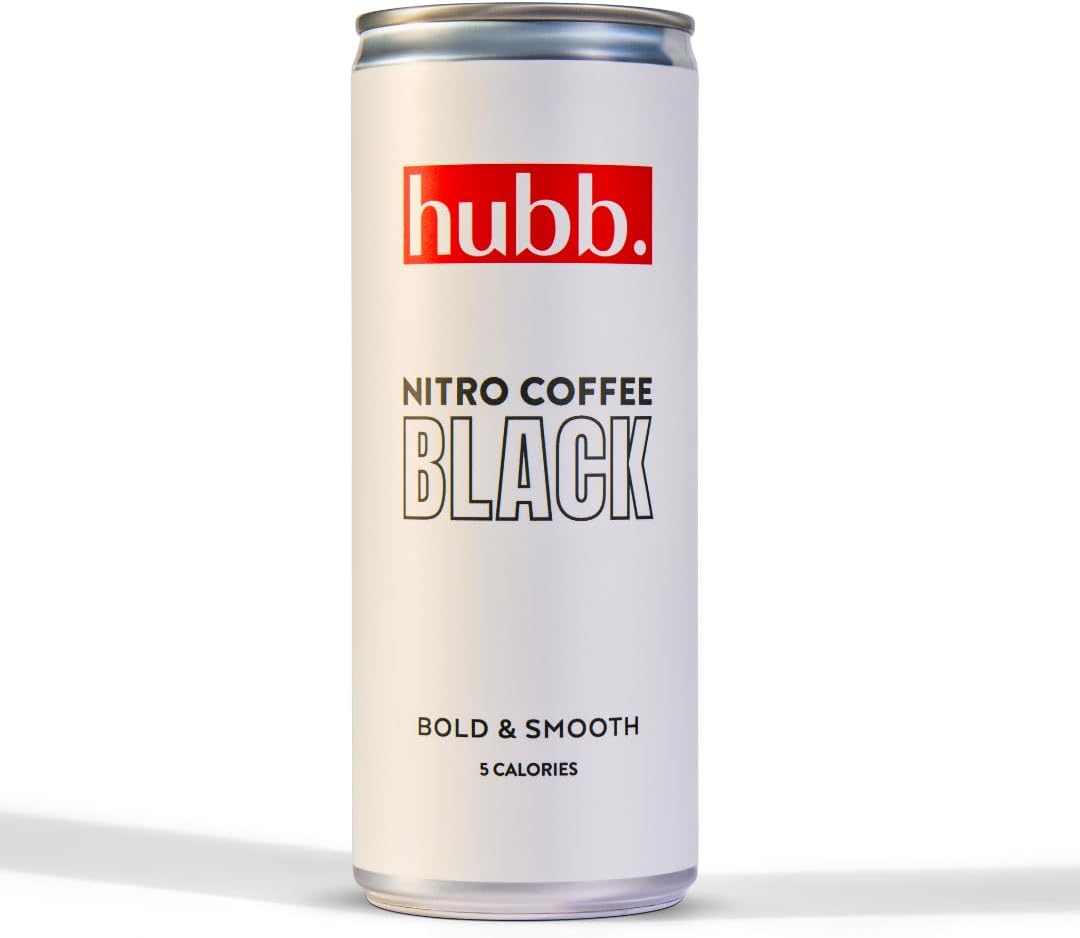 hubb Nitro Cold Brew Coffee – Black Iced Coffee Drink (12 x 250ml Cans) | Specialty-Grade, Single-Origin Arabica | Bold, Smooth Flavour | 100% Natural, Sugar-Free, Ready to Drink