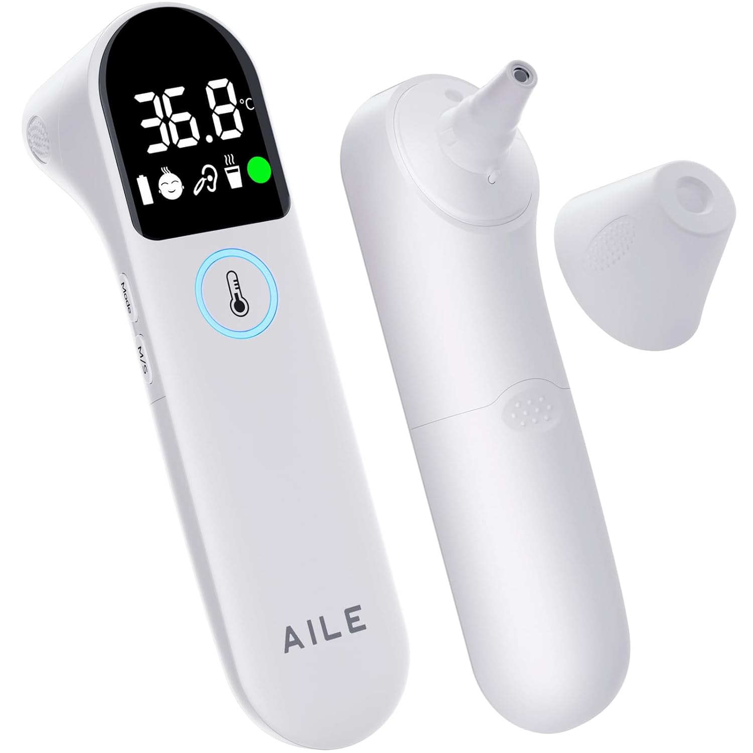 Digital Temperature Thermometer for Ear and Forehead: AILE Infrared Thermometers Gun for Baby and Adult - Approved UK Accurate Fast Readings Fever Alarm Mute Mode Non touch Contact Measurement
