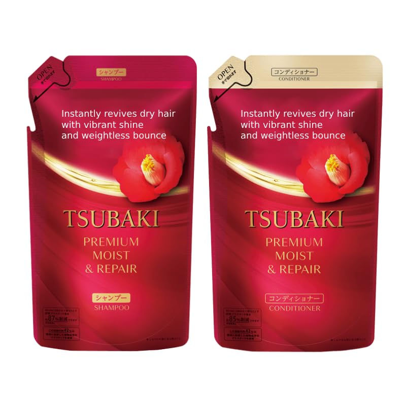 Moist Repair Tsubaki Shampoo and Conditioner Refill Set - 300ml+300g - Camellia Oil - Moisturizes, Protects Dry Damaged Hair