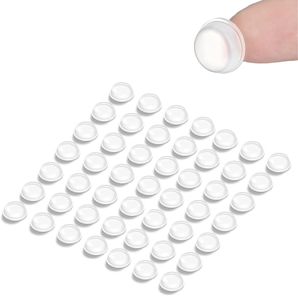 50 Clear Soft Close Pads | Small Silicone Rubber Bumper Pads | Self Adhesive Furniture Coaster Feet | Anti Door Slam | Cupboard Door Stoppers