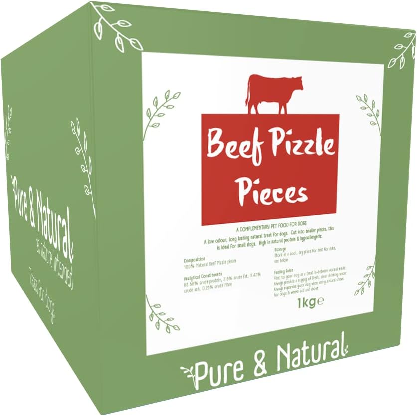 Pure & Natural Bull Pizzle Stick Pieces - Natural Dog Chews & Bully Sticks, Hypoallergenic, Low-Fat, Dog Treats 1kg Bulk Box