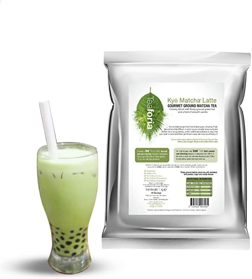 Teaforia Gourmet Ground Kyo Matcha Latte Green Tea (1kg). Make the perfect Matcha Latte at Home with Ease! Just add hot water!