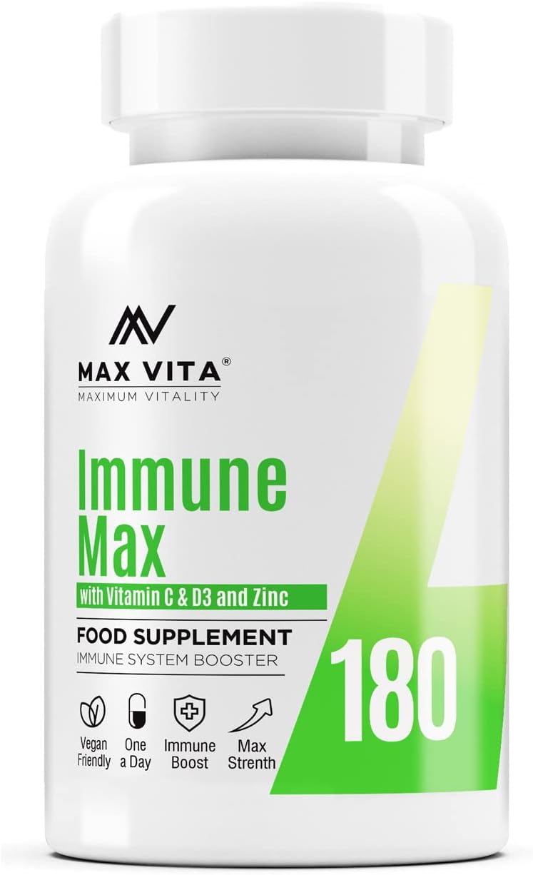 Vitamin C with Zinc 15mg & Vitamin D3 2000IU Multivitamin for Men & Women Immune Booster Strong Bones Teeth - 180 Vegan & Vegetarian Tablets Made in The UK